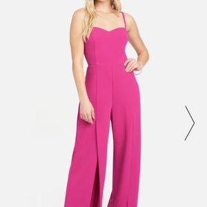 NWT Fuschia Bebe Spaghetti Strap Split Leg Scuba Jumpsuit M